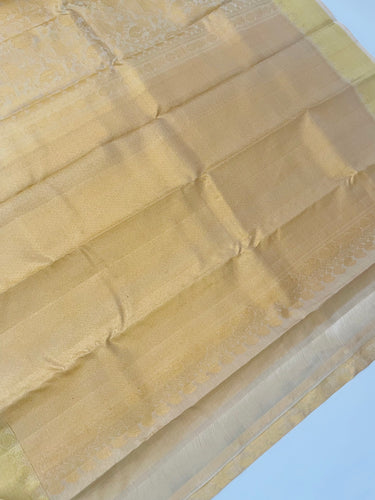 ShopNaya Exclusive | Metallic Brocade Kanchipuram Pure Silk Saree | Beige | Pure Gold Zari | Handwoven | Ships from California